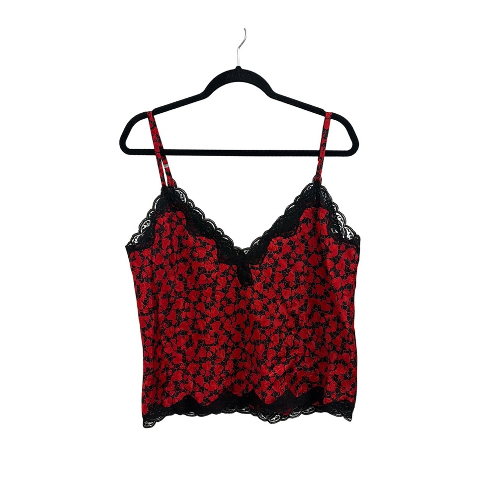 Camisole Heart Print‎ Victorias Secret Women S Red Excellent Lace Trim Y2K Gold